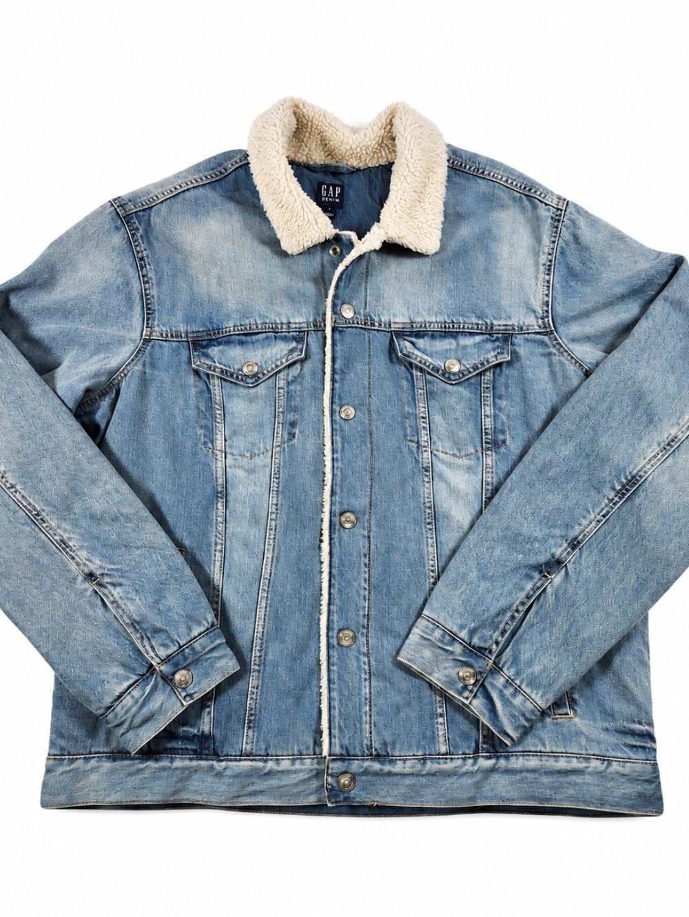 GAP Factory Men's Sherpa Lined Denim Icon Trucker Jacket Light Wash XL NWT